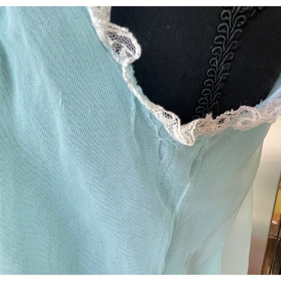 Vintage 60s night dress, blue lined sleeveless nightgown, sheer negligee - Picture 8 of 8